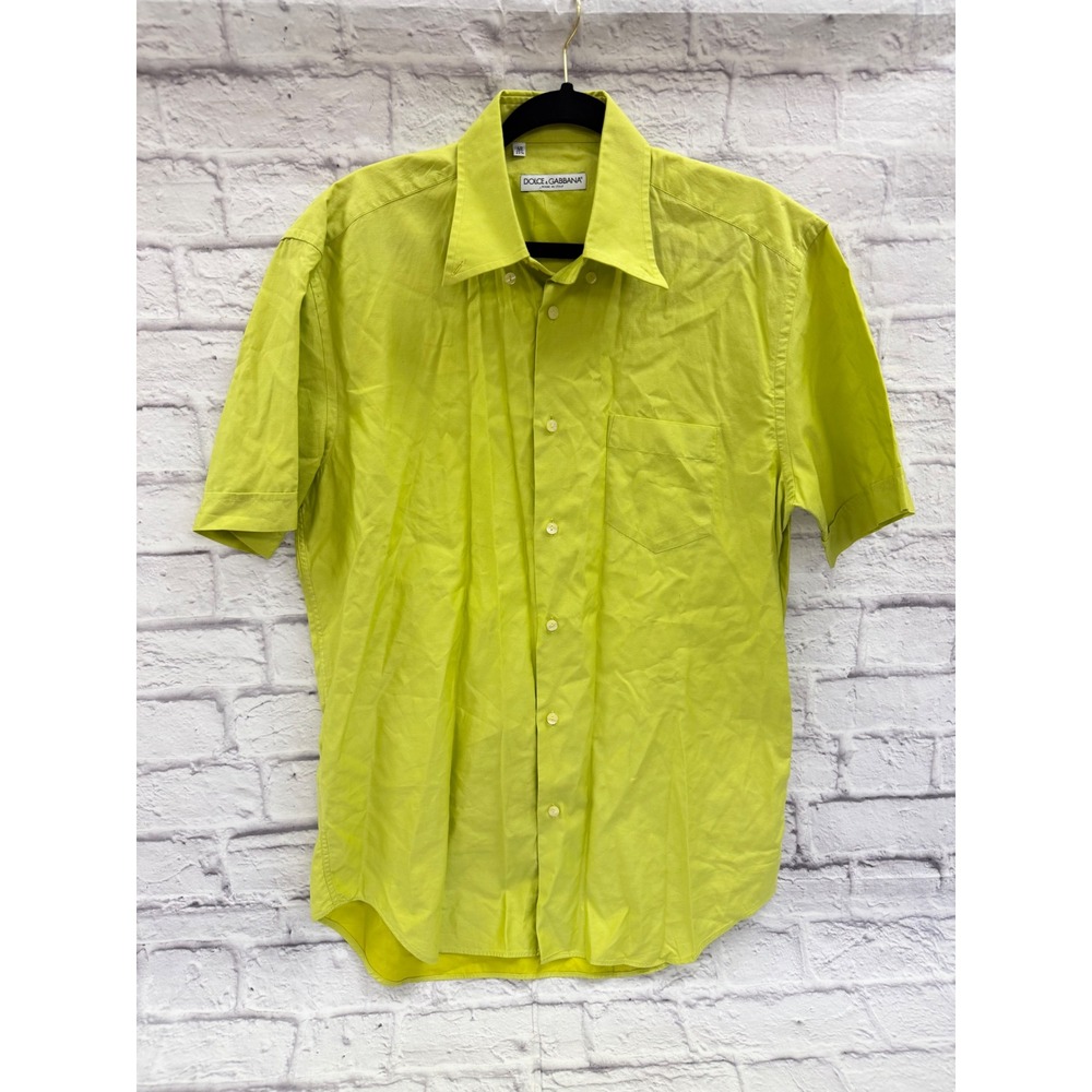 Dolce & Gabbana Mens Lime Green Short Sleeve Button Down Shirt Made in Italy 40